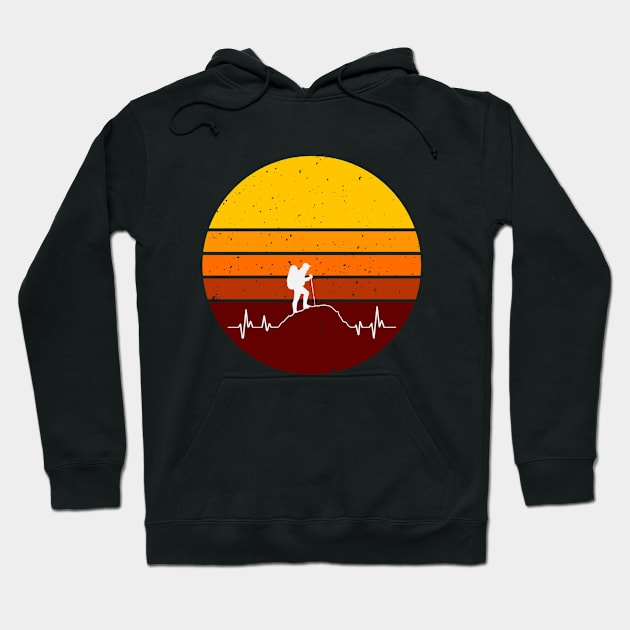 Vintage Sunset Hiking Heartbeat Hoodie by Mediocre Adventurer